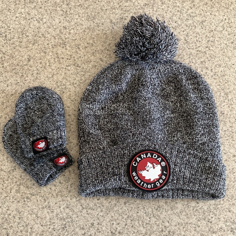 CANADA WEATHER GEAR Beanie Mittens Set Heather Gray